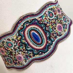GILBERT Stunning Boho Gypsy Western Beaded Belt Size S/M (23" to 36")